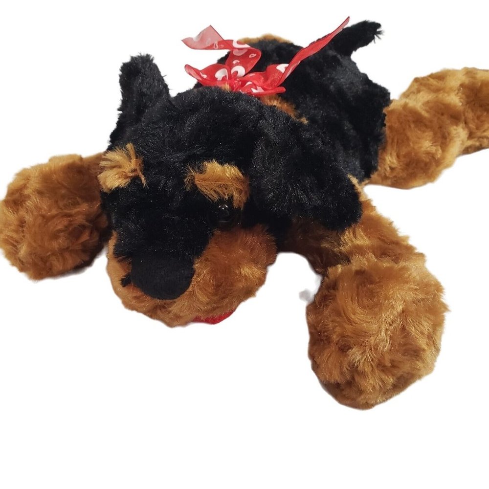 Rottweiler Puppy Dog Floppy Laying Down Plush 14" Black & Brown